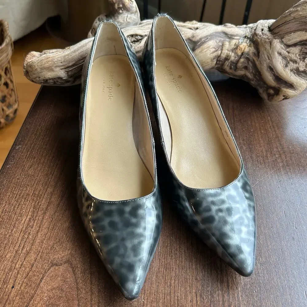 Kate Spade Tortoise Patent Leather Heels Animal Print Metallic Size 9.5
